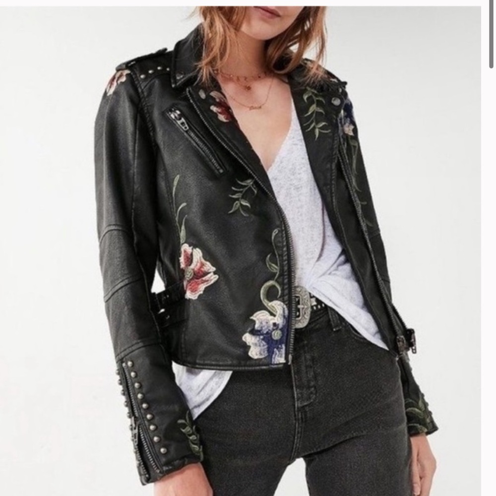 BLANK NYC Floral faux leather moto jacket small
